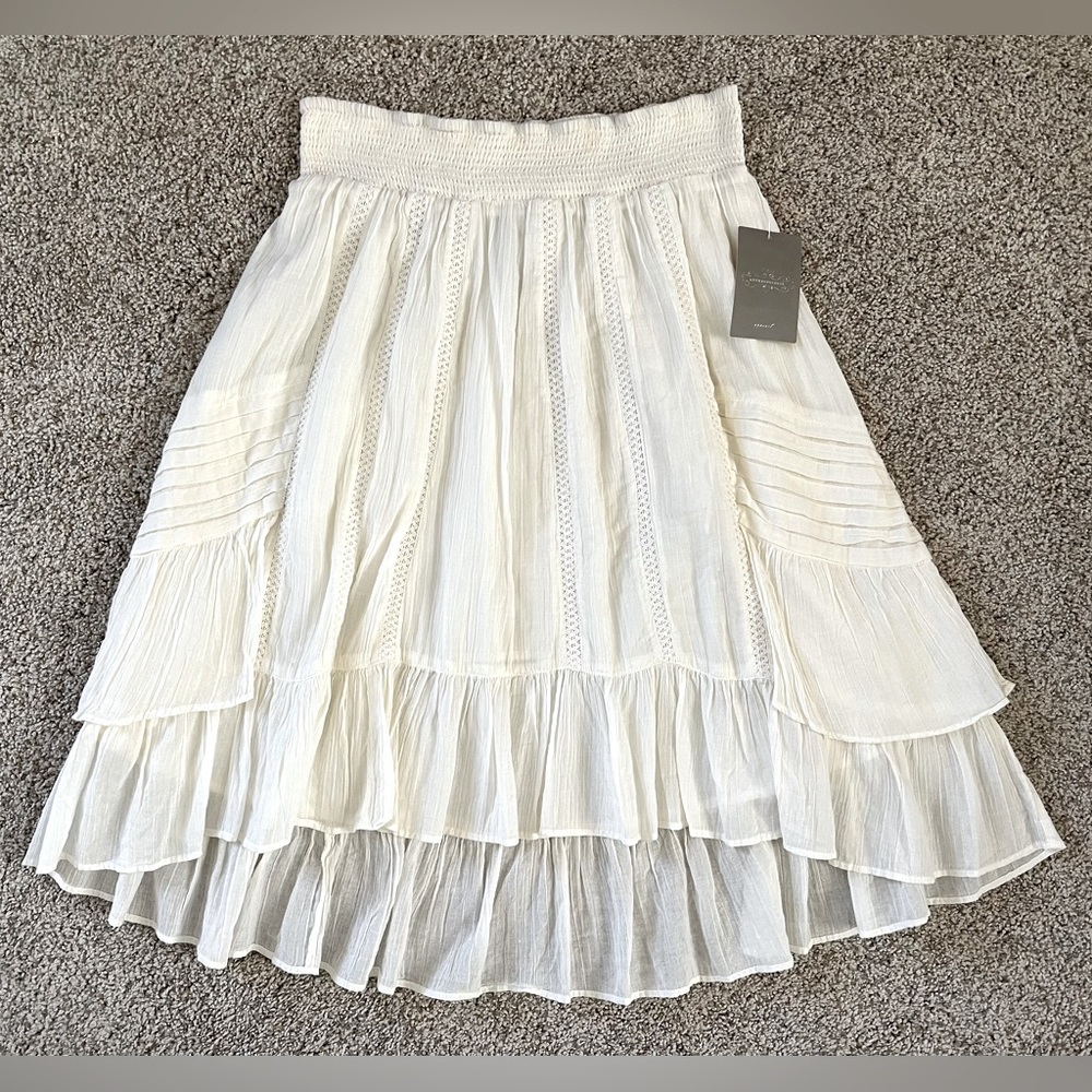 NWT Anthropologie HD in Paris Kayla Tiered Gauze Ivory Skirt XS